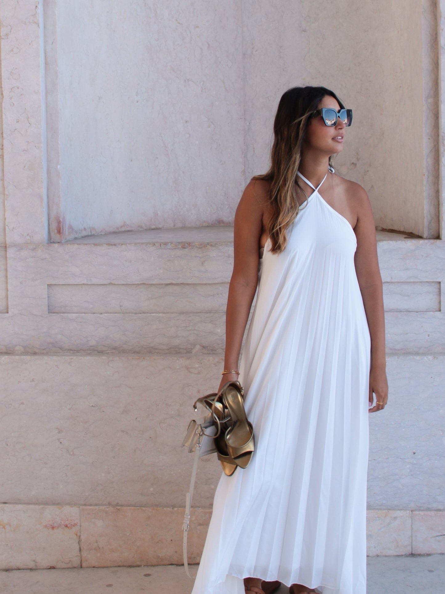 Vestido maxi plissado. Vestido fluido e elegante. Boho Chique. Maxi dress white . Vestido feminino